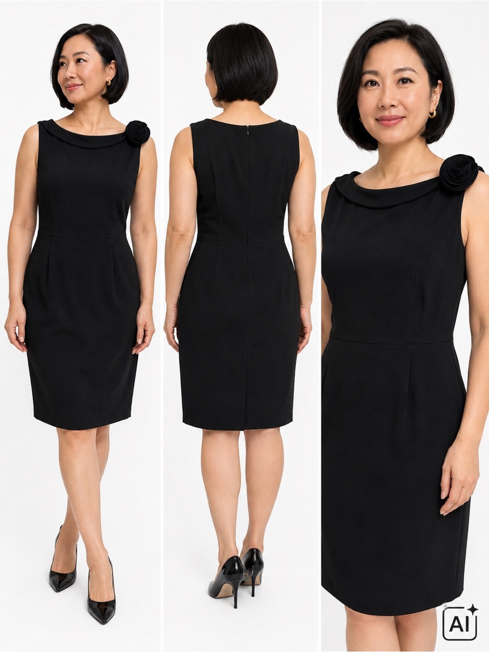 Calvin Klein Rosette Sheath Dress Black Size 10